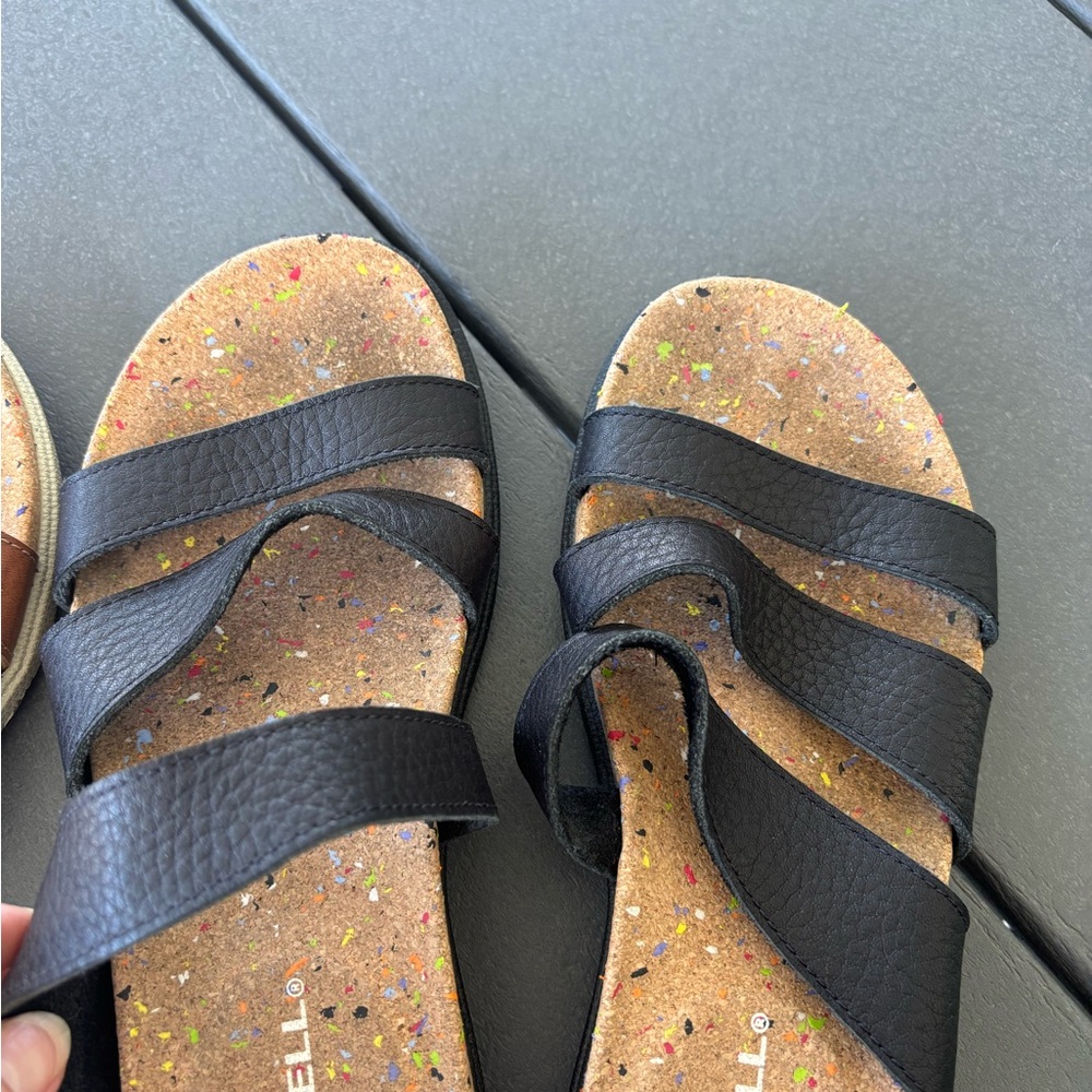 2 Pair - Merrell Cork Footbed Slide Sandals in Tan and Black - Picture 2 of 7
